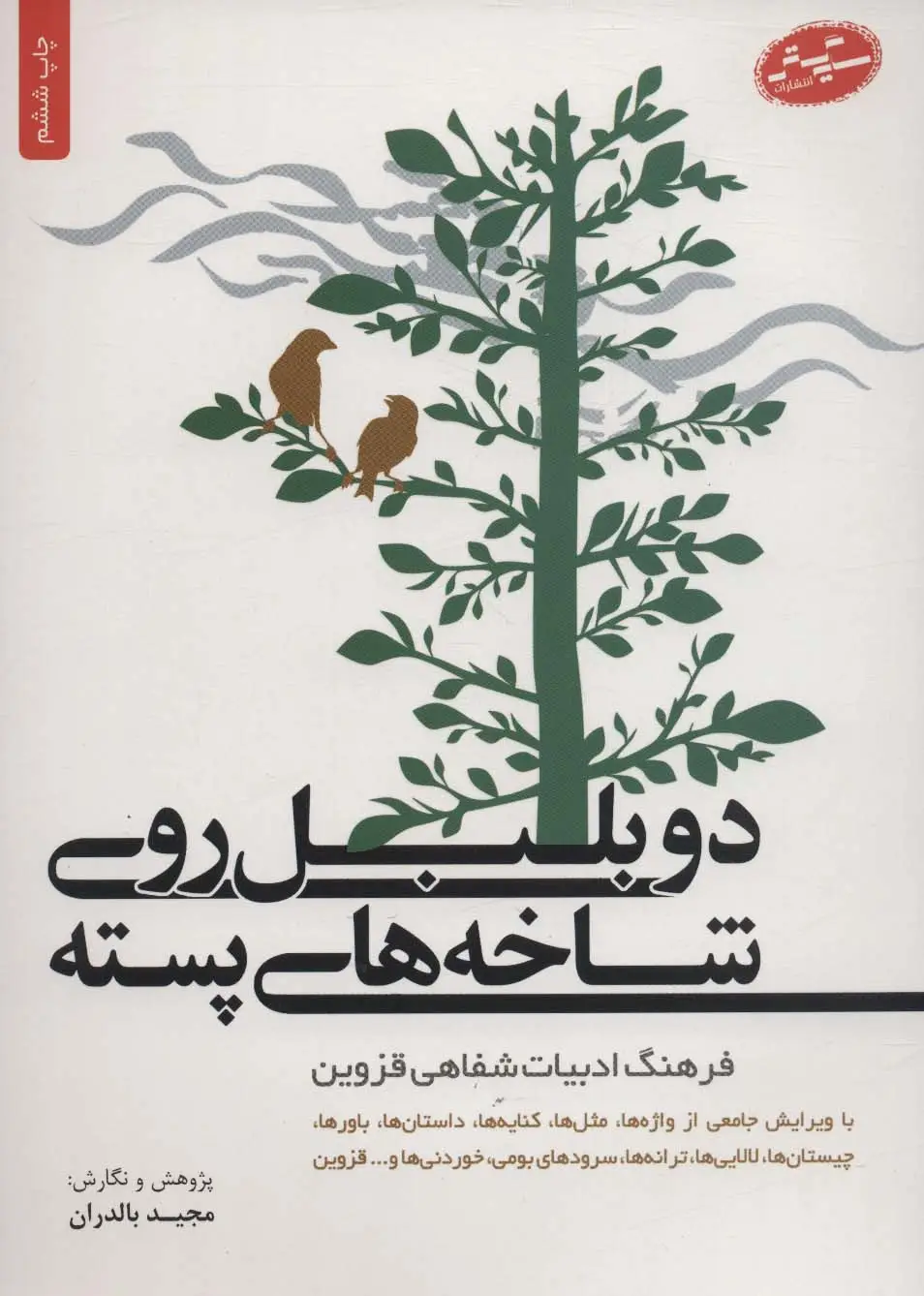 جلد کتاب دو بلبل روی شاخه های پسته