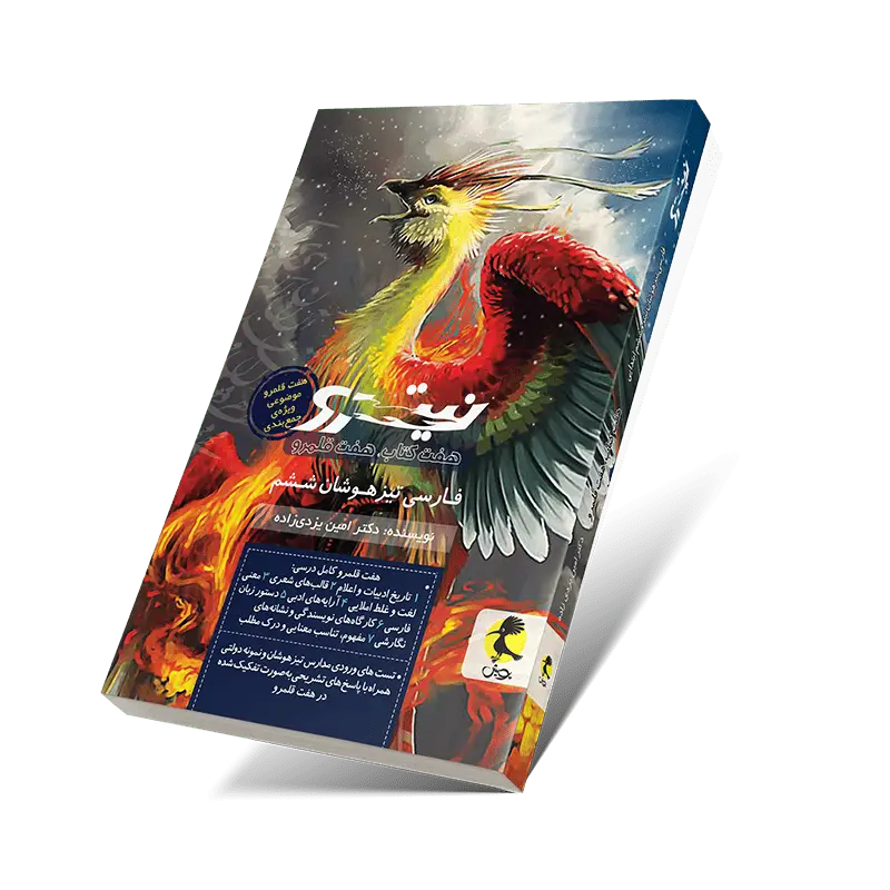 جلد کتاب فارسی ششم تیزهوشان نیترو: بررسی جامع، اهداف اموزشی و روش مطالعه(هفت قلمرو)