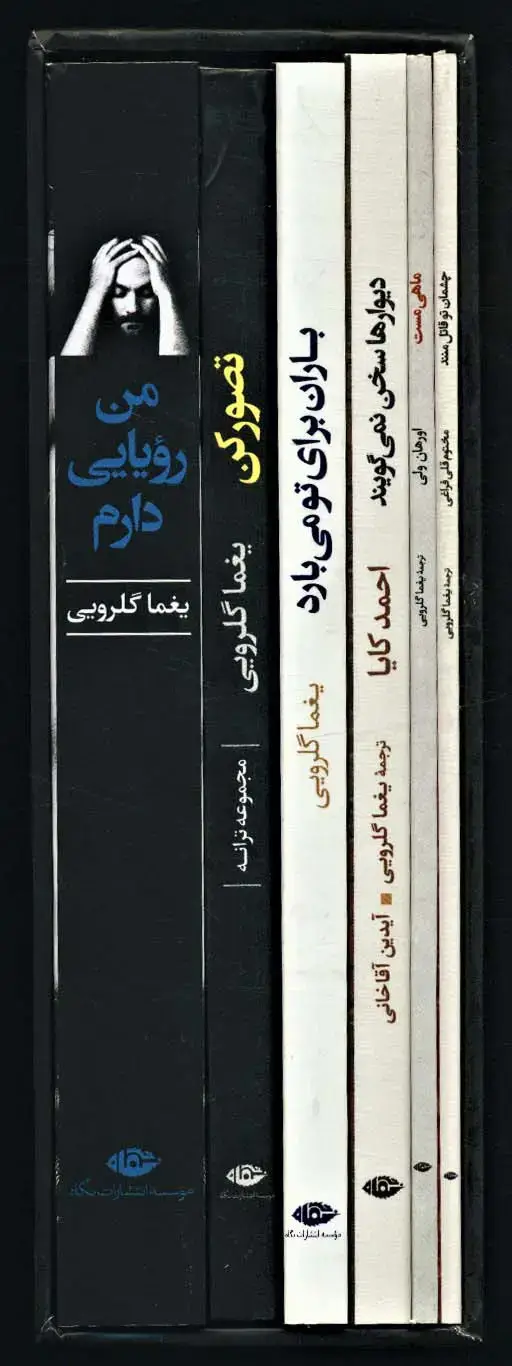 جلد کتاب مجموعه آثار یغما گلرویی (دنیای بی کینه رویای من اینه)،(6جلدی،باقاب)