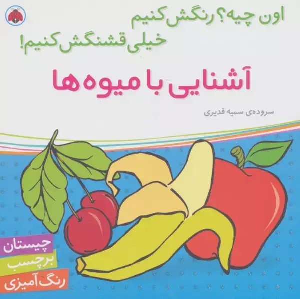 جلد کتاب آشنایی با میوه ها،همراه با برچسب (اون چیه؟رنگش کنیم خیلی قشنگش کنیم!)