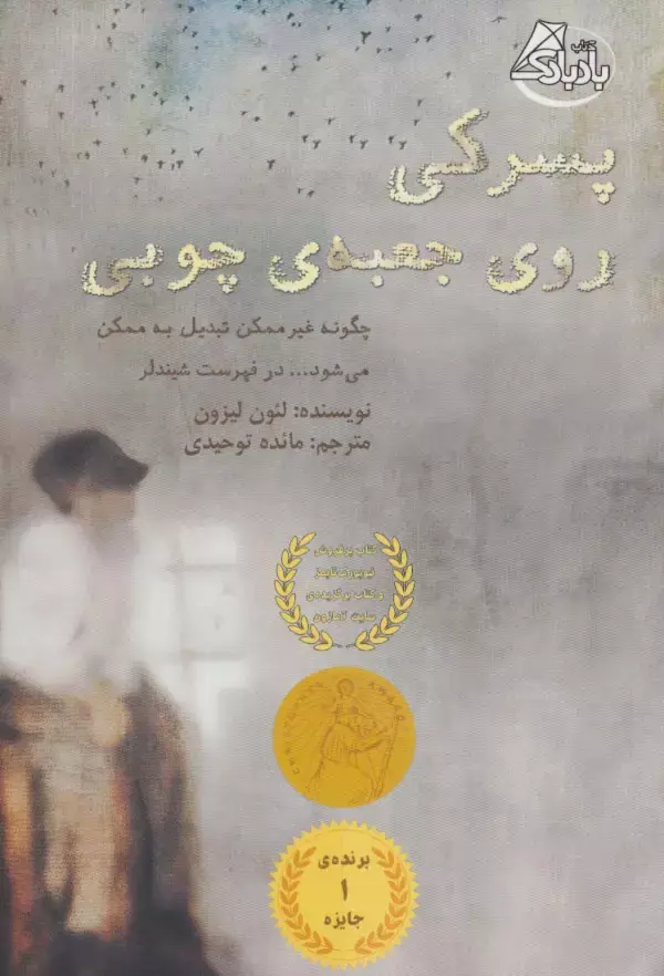 جلد کتاب پسرکی روی جعبه ی چوبی