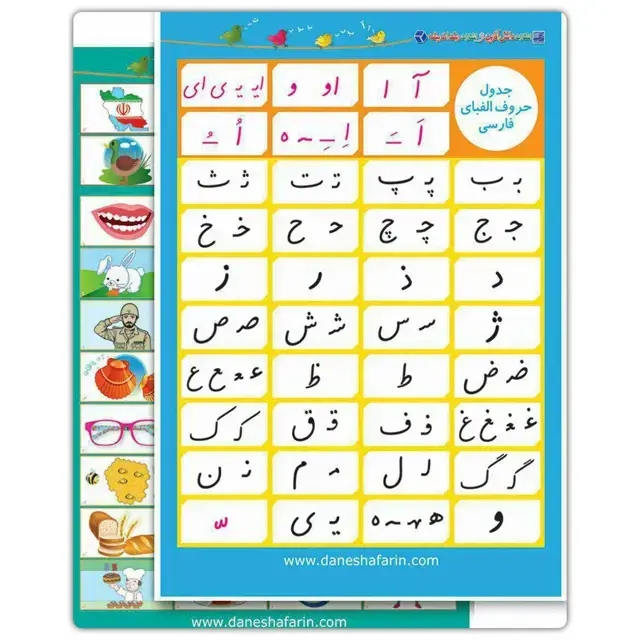 جلد کتاب جدول حروف الفبای فارسی (شامل دو برگ ۱ رو ۵۰x۷۰)