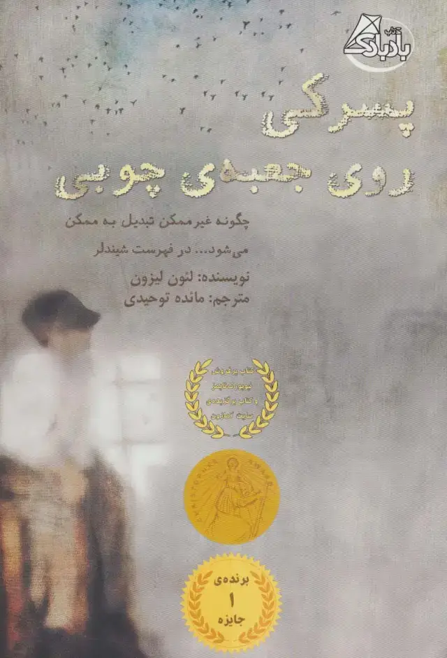جلد کتاب پسرکی روی جعبه ی چوبی