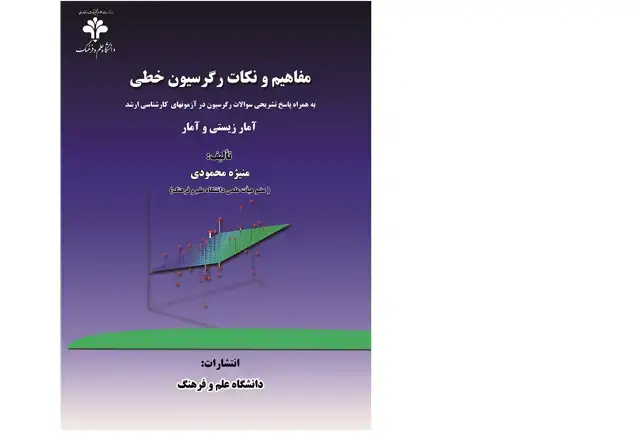 جلد کتاب ‏‫مفاهیم و نکات رگرسیون خطی (به همراه پاسخ تشریحی سوالات رگرسیون در آزمونهای کارشناسی ارشد آمار زیستی و آمار