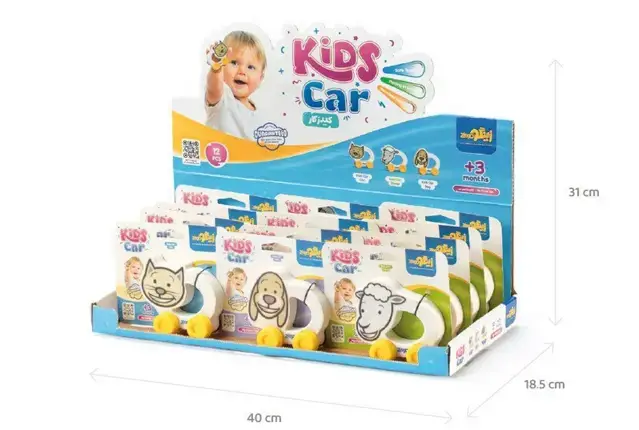 جلد کتاب بسته اسباب بازی کیدزکار (KIDS CAR)،(همراه با استند)،(12قطعه،باجعبه)