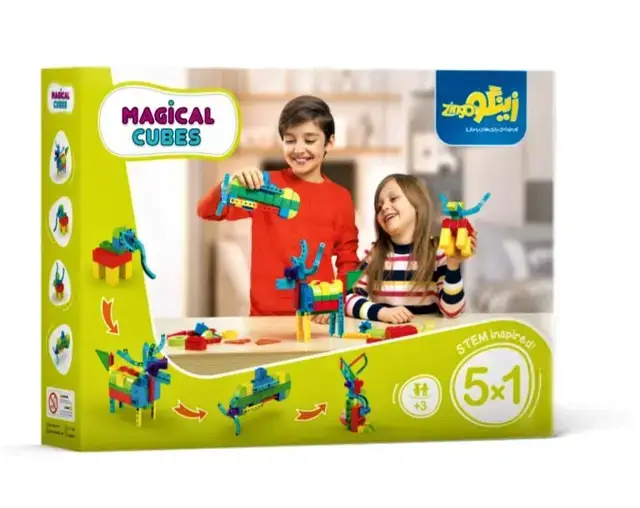 جلد کتاب بسته اسباب بازی مکعب های جادویی 1*5 (افزایش مهارت های شناختی و حرکتی)،(کد 048)،(48قطعه،باجعبه)