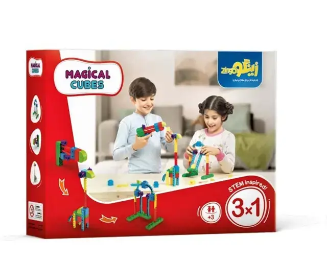جلد کتاب بسته اسباب بازی مکعب های جادویی 1*3 (افزایش مهارت های شناختی و حرکتی)،(کد 022)،(22قطعه،باجعبه)