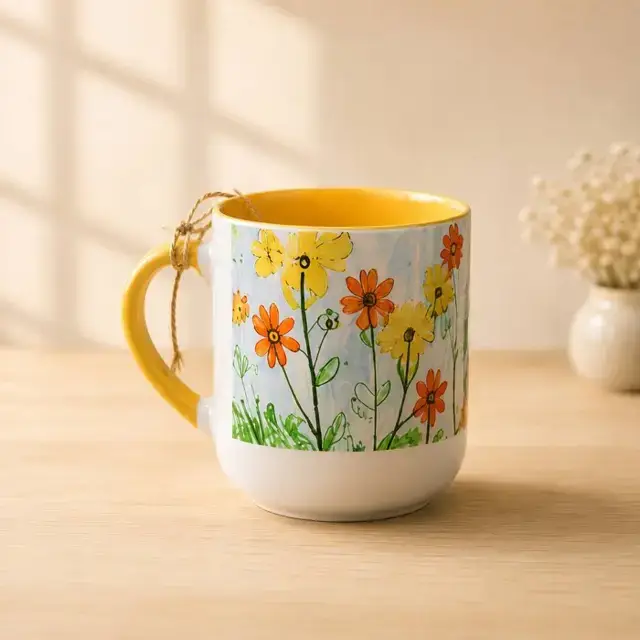 جلد کتاب ماگ انحنادار طرح گل های آبرنگی